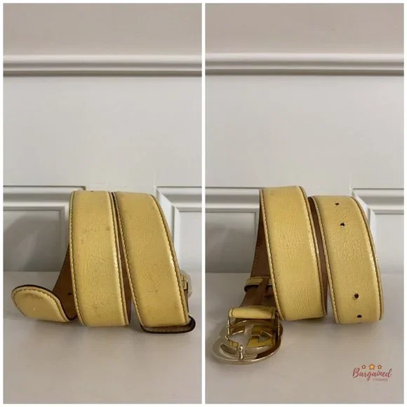 Authentic Gucci Yellow Patent Leather Gold Interlocking G Buckle Belt 85/34